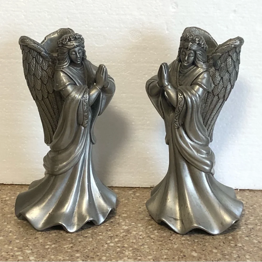 Pewter Pair of Praying Angels Right And Left  Set
